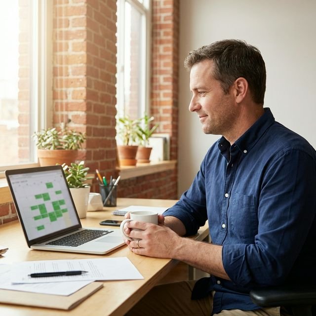 Business owner reviewing AI-scheduled meetings on calendar